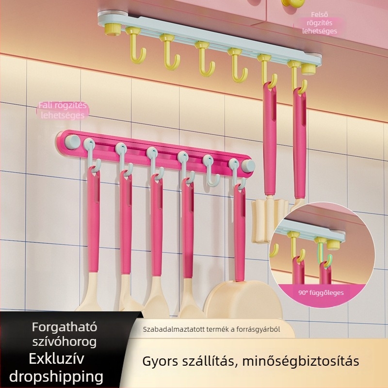 Dopamine forgó szívókorongos konyhai akasztó csúszó sínnel – több kampó, fúrás nélkül