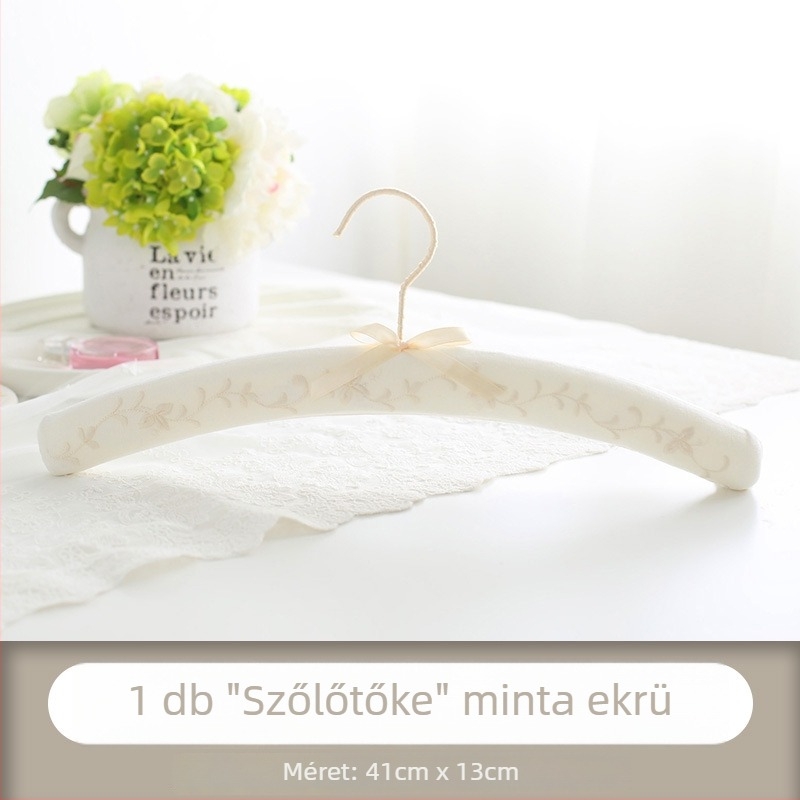 Európai stílusú textil bevonású vállfa, csúszásmentes, nyom nélkül a ruhákon; otthoni használatra és menyasszonyi ruhákhoz