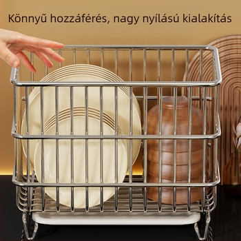 Konyhai edények és tálak szárítóállványa, asztali tál- és pohártároló kosár, többfunkciós edény- és evőeszköztároló, nagy kapacitás