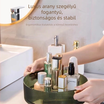 Tiszta, forgó kozmetikai tároló, illatszer és bőrápolási termékek számára; asztali rendező sminkhez és konyhai fűszerekhez.