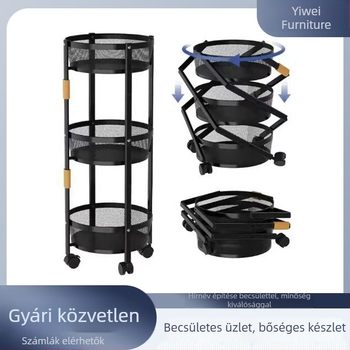 Forgó konyhai állvány padlóra, szerelés nélkül, háromszintes zöldség- és gyümölcstároló otthoni használatra