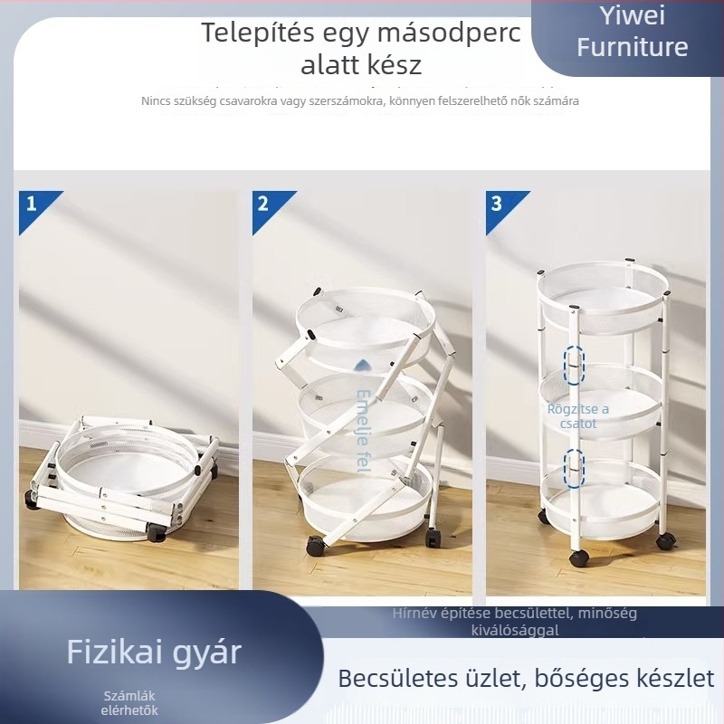Forgó konyhai állvány padlóra, szerelés nélkül, háromszintes zöldség- és gyümölcstároló otthoni használatra