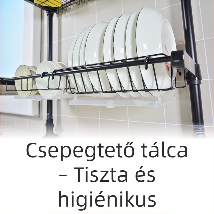 Padlóra álló konyhai tároló – többfunkciós polc, fúrás nélkül szerelhető edény- és lábasállvány, lehúzható mosogatótálca levezető polc és lábas tartó