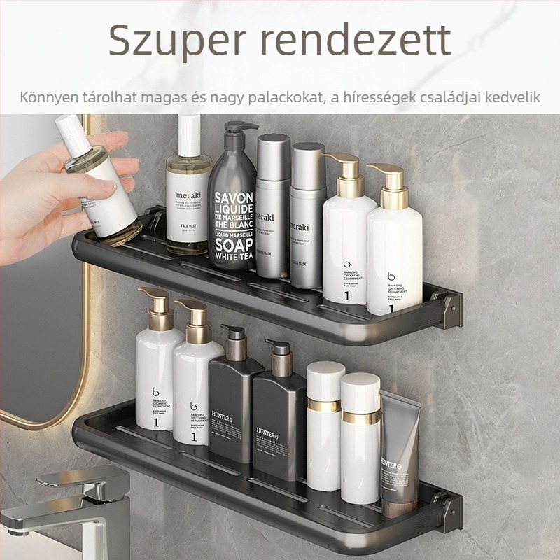 Összecsukható falra szerelhető fürdőszobai tároló mosdó és WC számára, Space alumínium, ragasztóval szerelhető, minimalist stílus, 1 polc