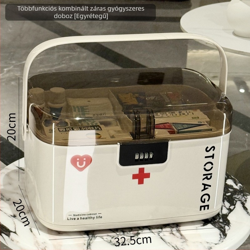 Többszintes gyógyszeres doboz jelszavas zárakkal, nagy kapacitású otthoni tároló