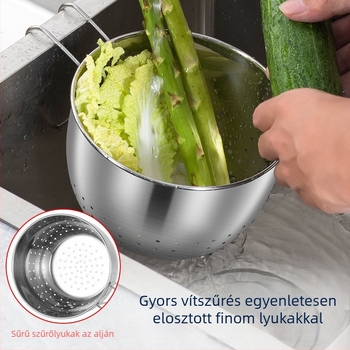Vastagított rozsdamentes acél konyhai mosogatólefolyókosár, zöldségek mosására szolgáló állvány és hulladék szűrő