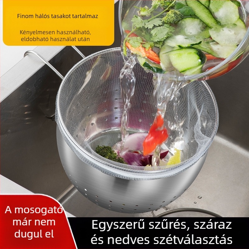 Vastagított rozsdamentes acél konyhai mosogatólefolyókosár, zöldségek mosására szolgáló állvány és hulladék szűrő