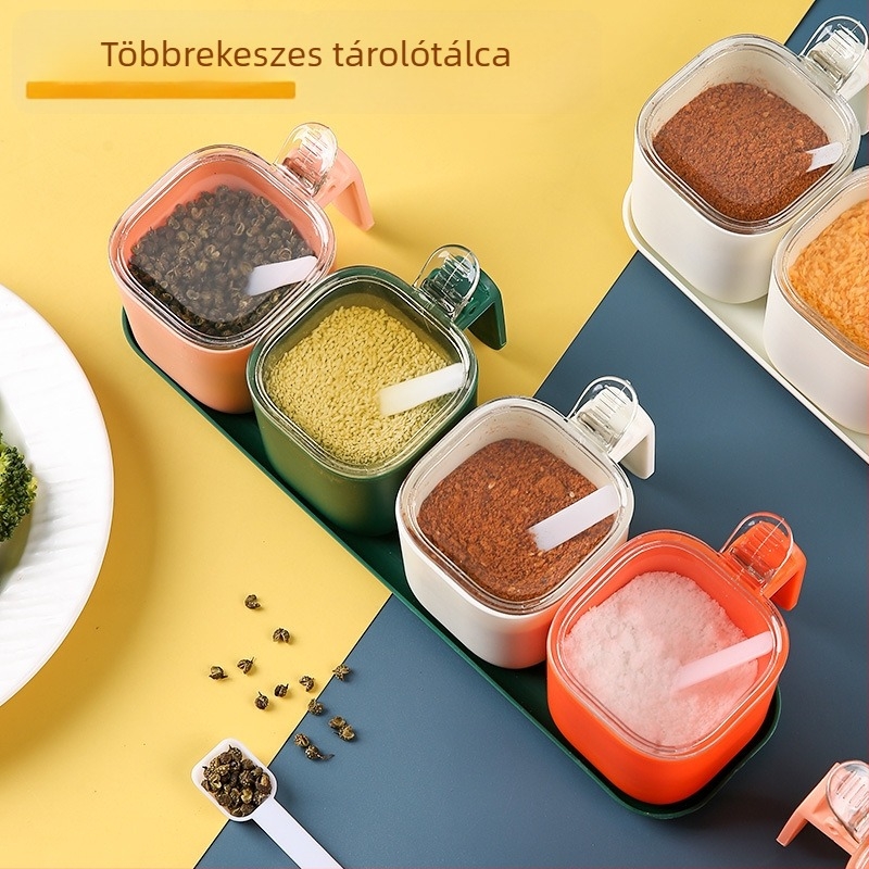 Konyhai fűszertartó doboz, sótartó, fűszerek tárolására szolgáló edény, zárható nedvességvédő, adagolóüveg