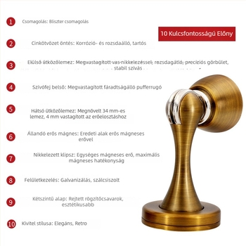 Cinkötvözetből készült ajtóstopper kefével megmunkált felülettel, falra szerelhető, modell 832, blisteres csomagolás