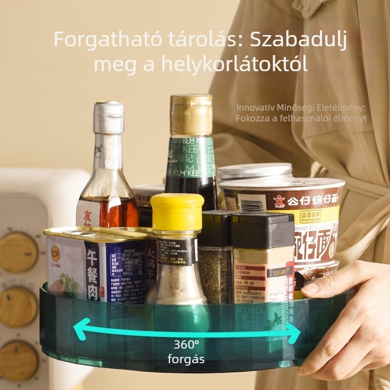 Konyhai többfunkciós forgó tárolóállvány fűszerekhez, ízesítőkhöz és asztali kozmetikai szervező