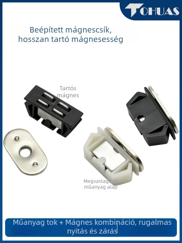 Műanyagból készült beépített mágneses ajtózár, nyomógombos ajtóstop, csavarok nélkül
