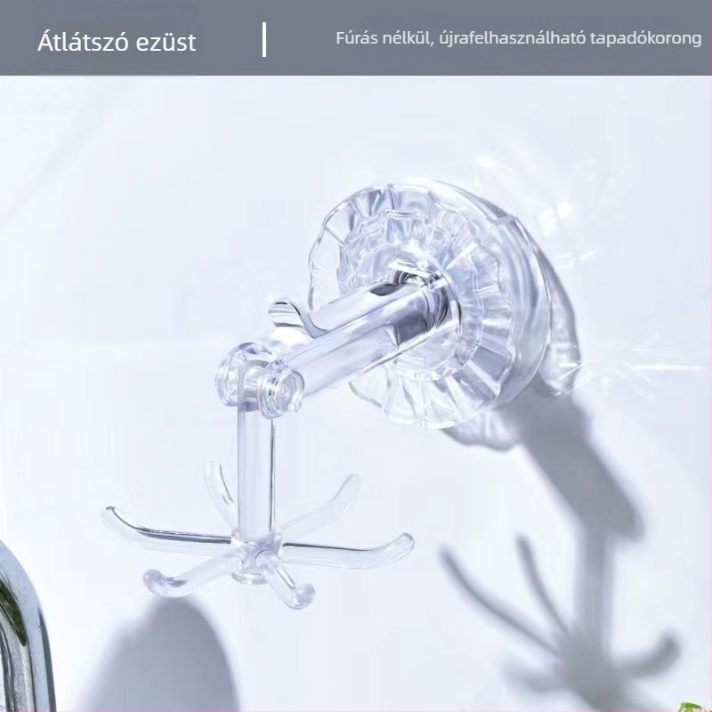 Kör alakú, forgó szívófejes falra szerelhető akasztó, hatszárú karokkal, fúrás nélkül, multifunkcionális konyhai eszközök tárolója