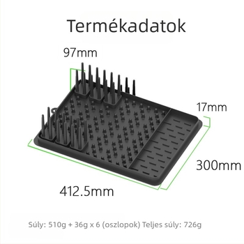 Szilikon edény- és tálaszárító alátét leválasztható tál- és evőeszköztartóval