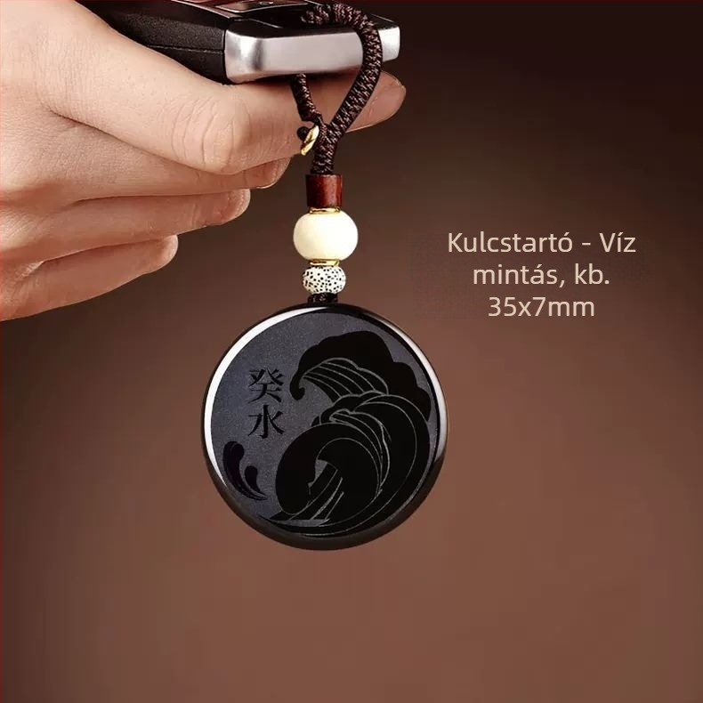 Kétoldalas obszidián medál a víz eleméhez, vízenergia-kártya, nyaklánc férfiaknak és nőknek