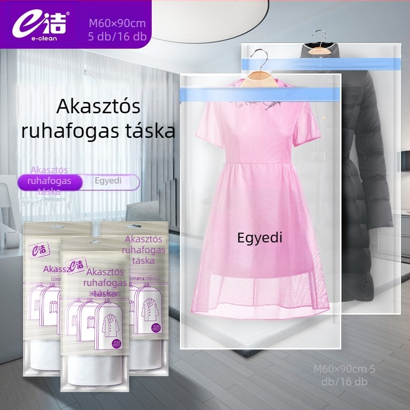 Mosható ruhazsák porvédő, nedvességálló, a gardróbba tartozó ruhák számára, HDPE, méretek 60x90 cm vagy 60x120 cm.