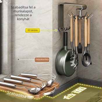 Lyuk nélküli forgó kampós konyhai szerszágtároló kanálok és spatulák számára, felakasztható
