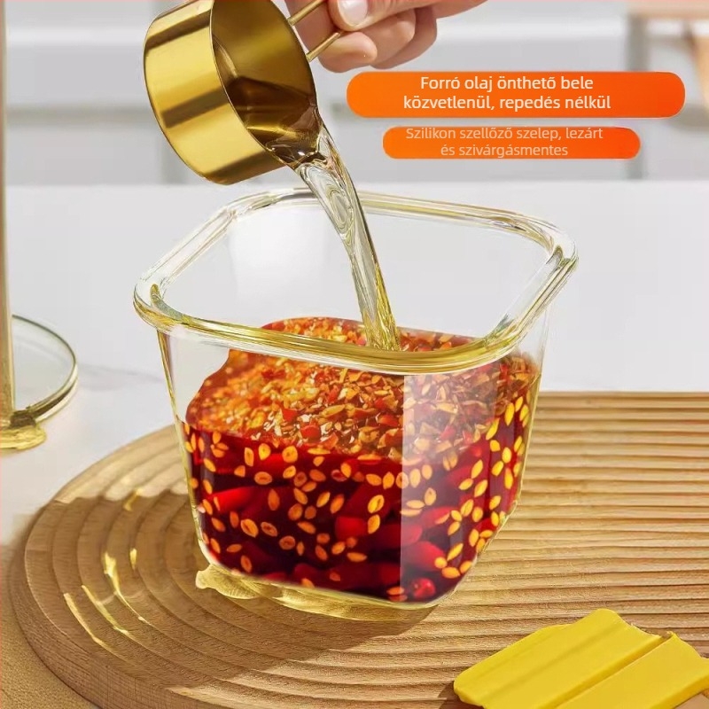 Négyzet alakú üvegtároló chiliolaj számára, hőálló, 800-1000 ml, konyhai tárolás
