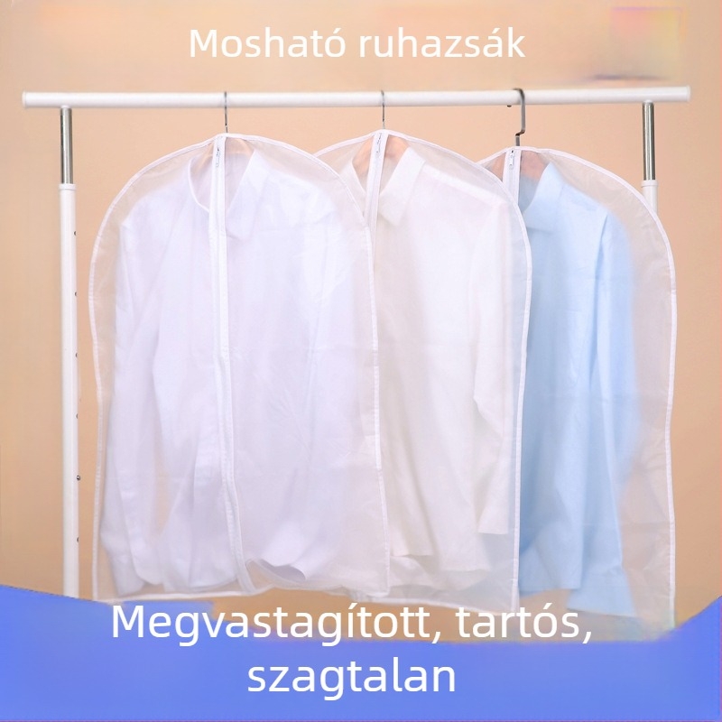 Mosható PEVA ruhatakaró porvédő, átlátszó, hosszú, vastagított, gardróbba