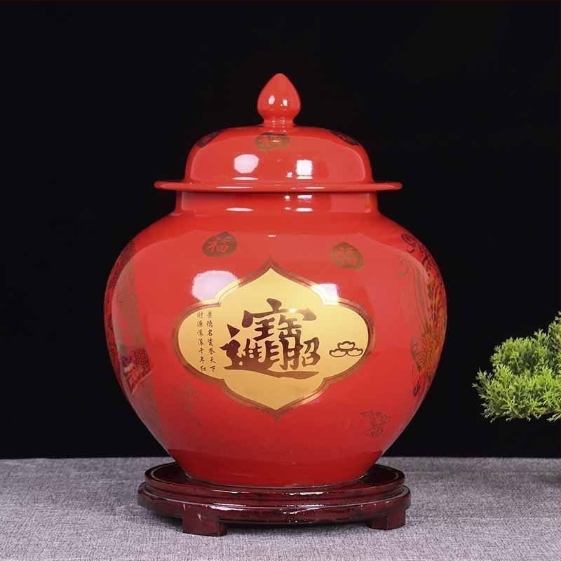 Jingdezhen kínai stílusú kerámia rizsdoboz fedővel, otthoni használatra, kapacitás 20–30 jin, rovarok és nedvesség elleni védelem