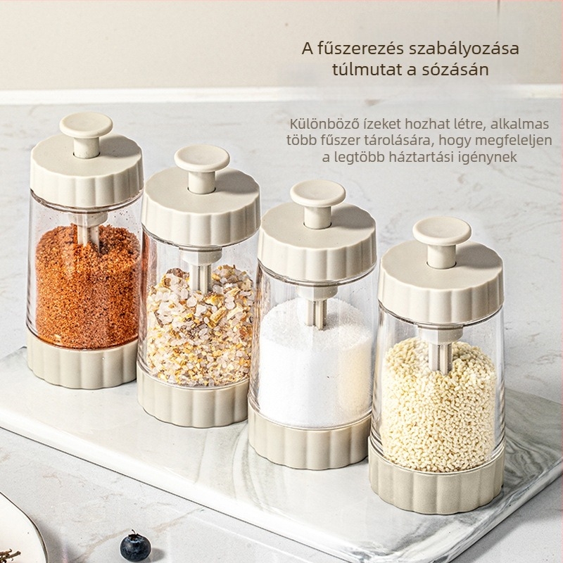 Konyhába tervezett mérő sószóró és fűszertartó