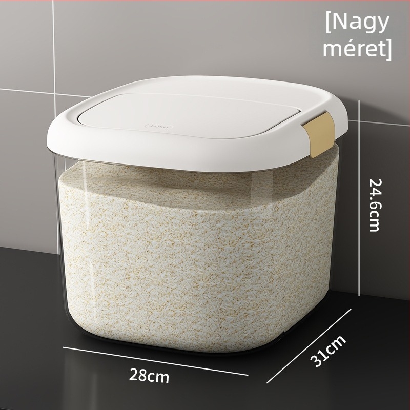 Szigetelt műanyag rizstároló tartály, 9–10 L, rovarmentes, konyhai rizs és liszt tárolásához
