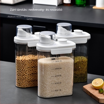 Fém rizstároló tartály, légmentesen záródó gabonatároló, rovar- és porálló, modern minimalist kialakítás, kapacitás 4 L alatt