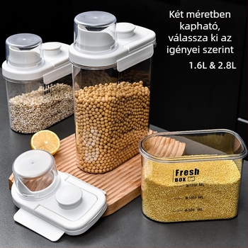 Fém rizstároló tartály, légmentesen záródó gabonatároló, rovar- és porálló, modern minimalist kialakítás, kapacitás 4 L alatt