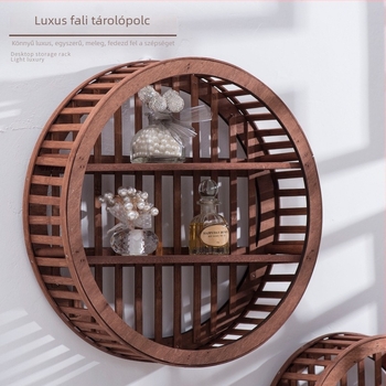 Fából készült falra szerelhető tároló- és bemutatópolc, két szintes, modern minimalist dekor