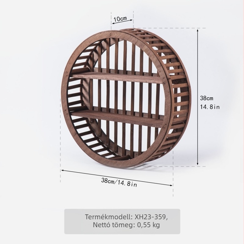 Fából készült falra szerelhető tároló- és bemutatópolc, két szintes, modern minimalist dekor