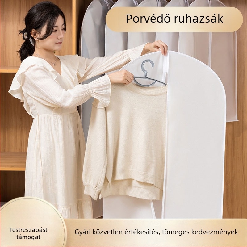 Átlátszó PEVA ruhás porvédő tok, felakasztható gardróbhoz, cipzárral, öltönyök és kabátok számára