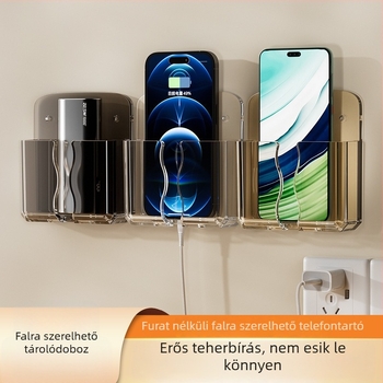 Telefon töltőállvány falra ragasztással, fúrás nélkül, az ágy mellett, többfunkciós tároló