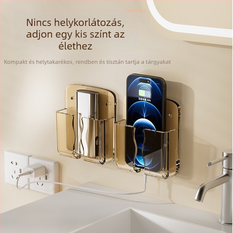 Telefon töltőállvány falra ragasztással, fúrás nélkül, az ágy mellett, többfunkciós tároló
