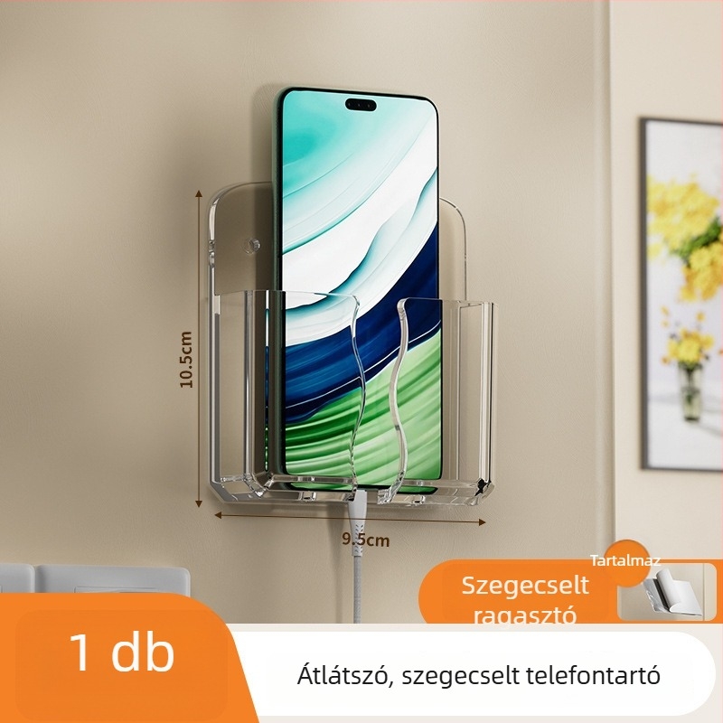 Telefon töltőállvány falra ragasztással, fúrás nélkül, az ágy mellett, többfunkciós tároló