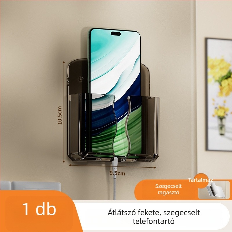 Telefon töltőállvány falra ragasztással, fúrás nélkül, az ágy mellett, többfunkciós tároló