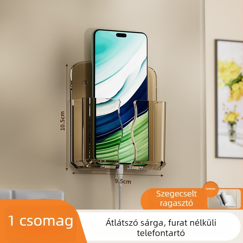 Telefon töltőállvány falra ragasztással, fúrás nélkül, az ágy mellett, többfunkciós tároló
