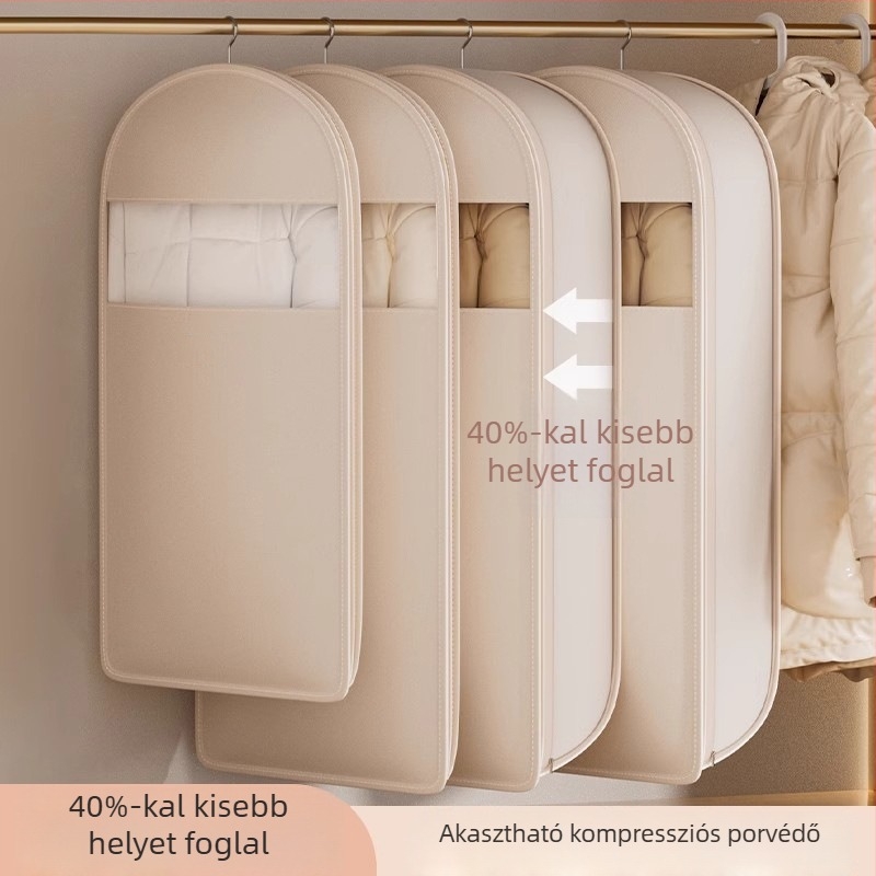 Függő porvédő huzat pehelykabátnak – átlátszó Ablakkal ruhatartó tasak a gardróbba