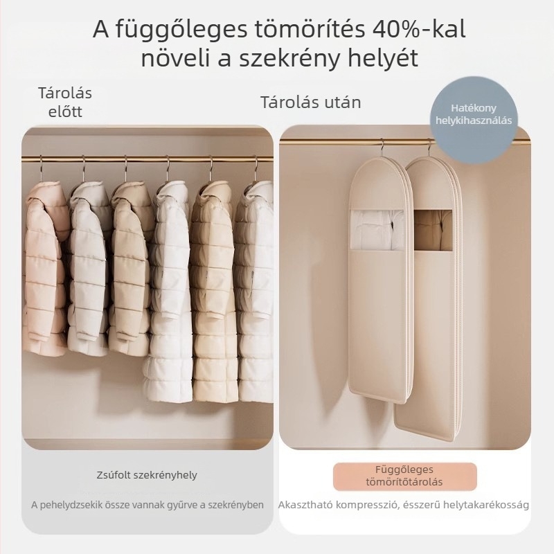 Függő porvédő huzat pehelykabátnak – átlátszó Ablakkal ruhatartó tasak a gardróbba