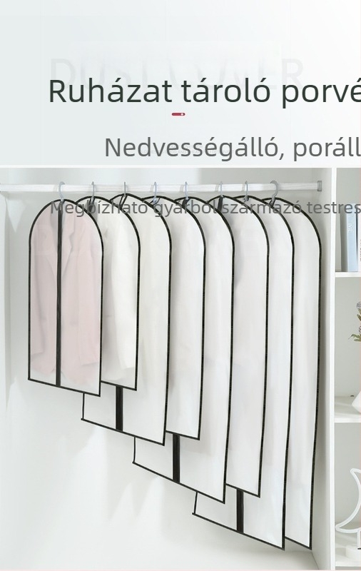 PEVA porvédő ruhatároló, kabátok és öltönyök védelmére, felakasztható tárolózsák, nedvességálló