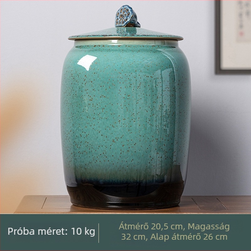 Kerámia rizses edény fedővel, nagy kapacitás, nedvesség- és rovarbiztos tárolás