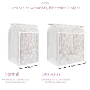Teljesen zárt, átlátszó porvédő ruhafedő, vállfára akasztható ruhák tárolására