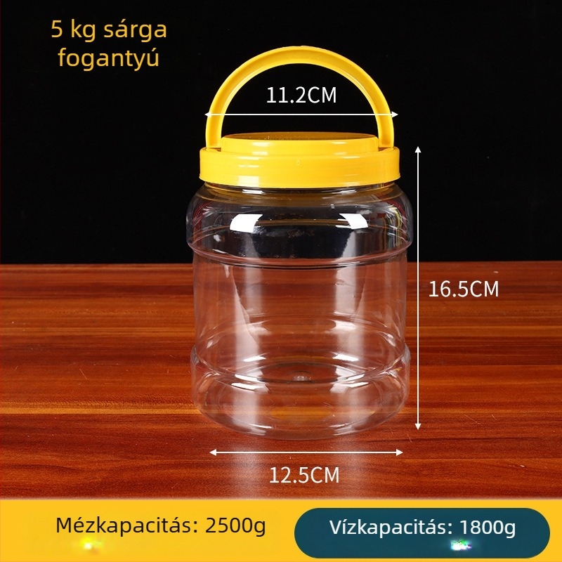 Átlátszó PET mézesüveg, 1800 ml, fedéllel
