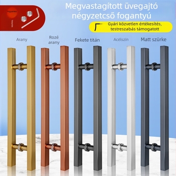 Üveges ajtó fogantyú rozsdamentes acélból, négyszögletes csővel, ujjlenyomat-mentes, keretes vagy keret nélküli, csúszó nagy faajtóhoz, rozé arany, fekete titán és arany árnyalatokban