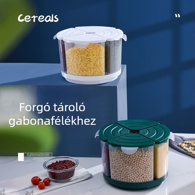 Zárható gabona- és rizstároló tartály – kapacitása 7–8 L, nedvesség-, rovar- és porvédelme, konyhai használatra