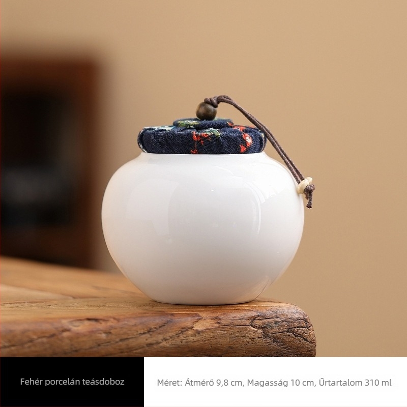 Celadon kerámia teás tároló, zárt, kompakt otthoni használatra, fehér porcelán, teajándék