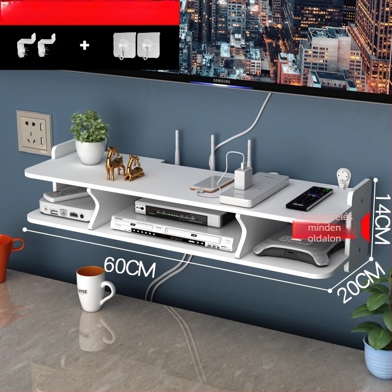 Fúrás nélküli falra szerelhető tároló a set-top box és a router számára – nappali és hálószoba rendező