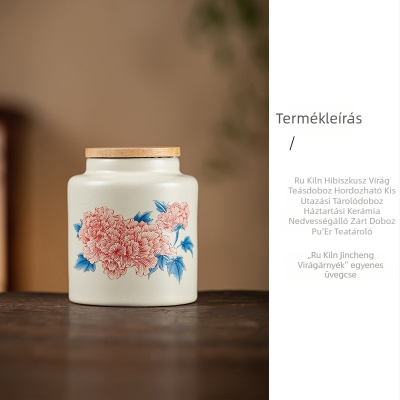 Kerámiából készült teás tartó hibiszkusz virágokkal, hordozható, zárható Pu'er tea tárolására