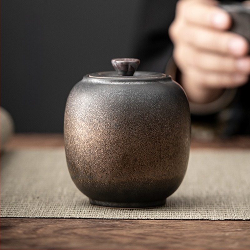 Kreatív japán stílusú retro rozsdás-glazúros kerámia teás tároló, kézzel készített aranyozott részletekkel
