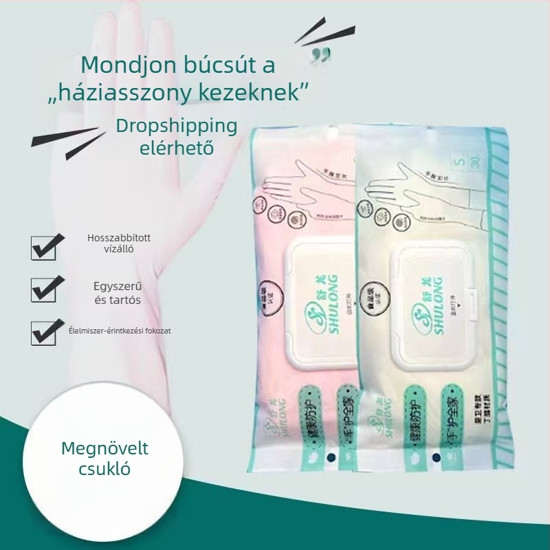 Eldobható mosogatós kesztyűk, hosszú, nitril, élelmiszer-minőségű, konyha és háztartás