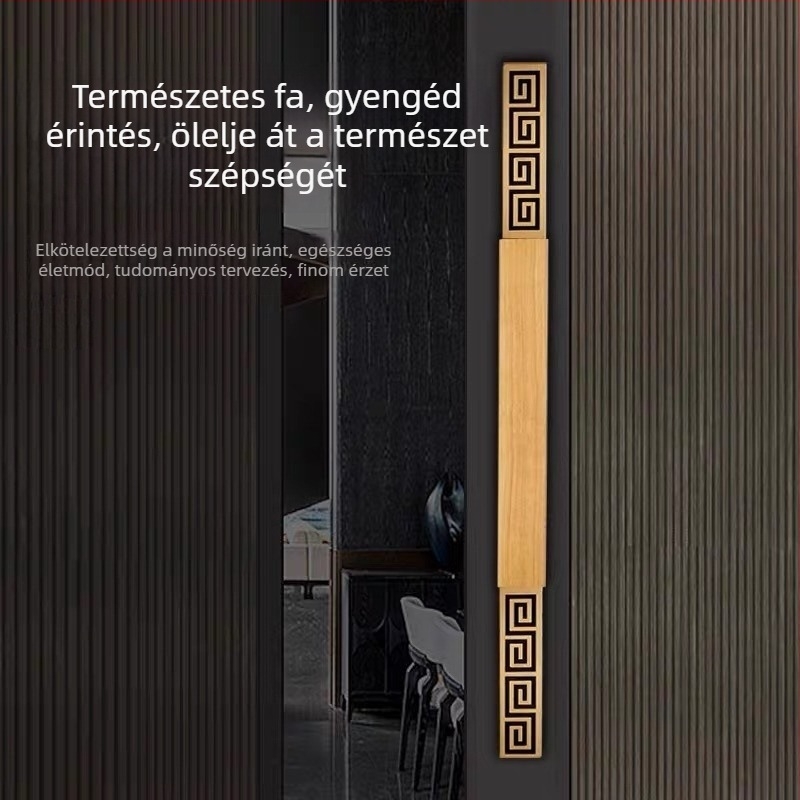 Új kínai stílusú tömörfa ajtófogantyú üvegajtókhoz és csúszóajtókhoz, rozsdamentes acélból, egyedi gravírozott logóval