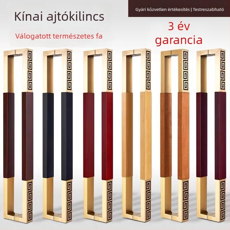 Új kínai stílusú tömörfa ajtófogantyú üvegajtókhoz és csúszóajtókhoz, rozsdamentes acélból, egyedi gravírozott logóval